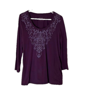 *BIN* RELAXED by Charter Club Paisley Print Pullover Top, Women’s M, Purple